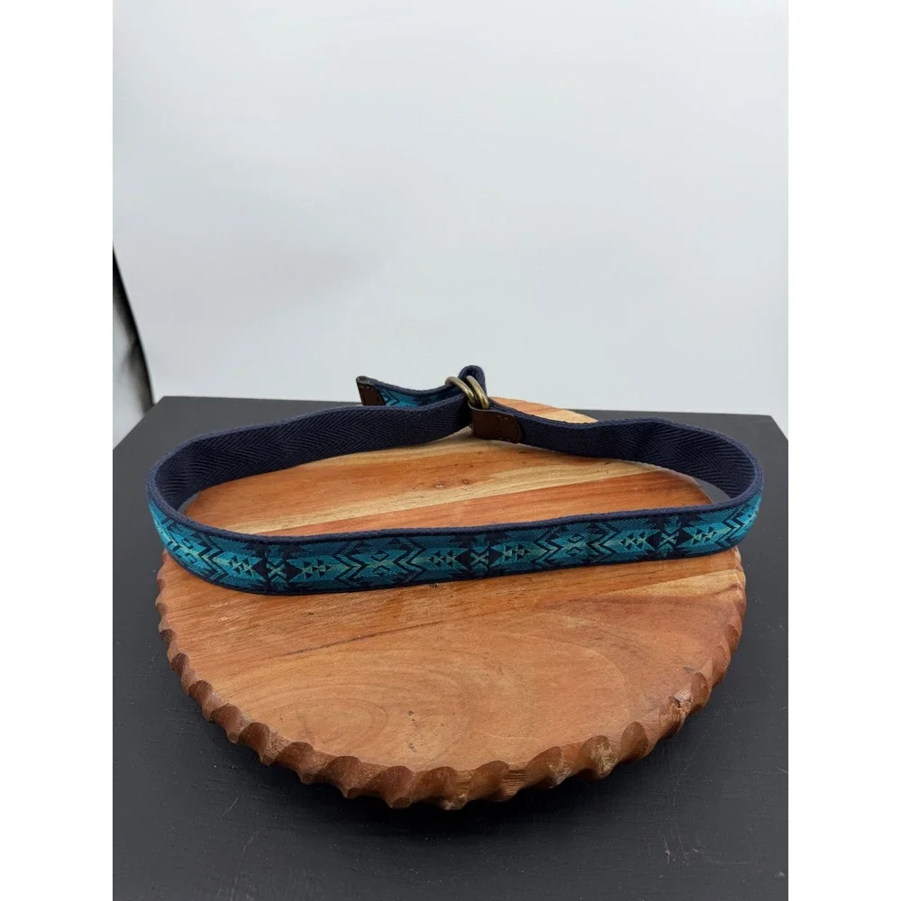 Unbranded Southwestern D-Ring Belt Mens Large Teal Blue Geometric Woven Fabric
